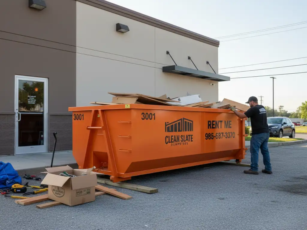 clean slate dumpsters orange roll off loading debris