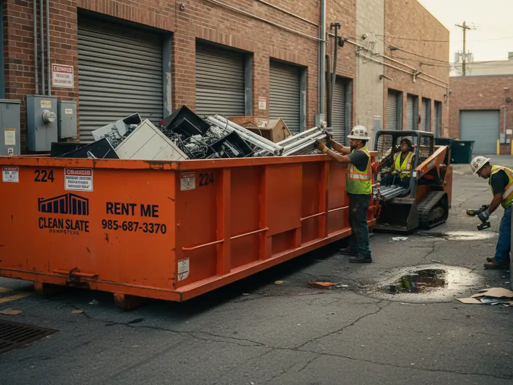 clean slate dumpsters roll off container construction workers alleyway