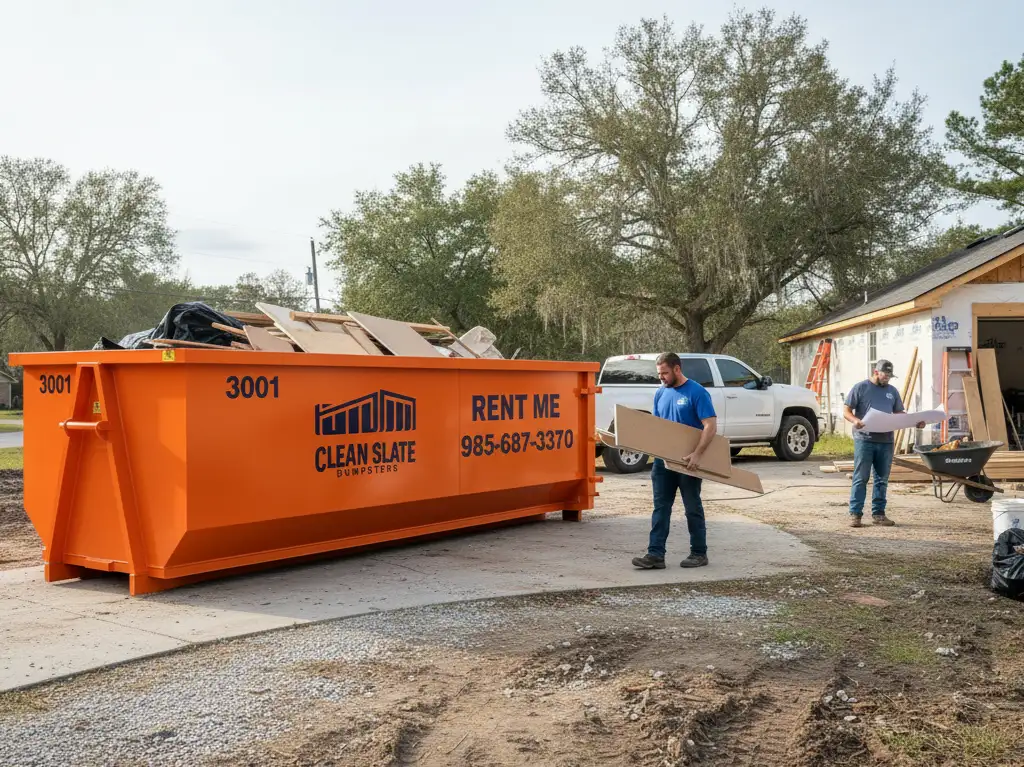 clean slate orange dumpster construction site